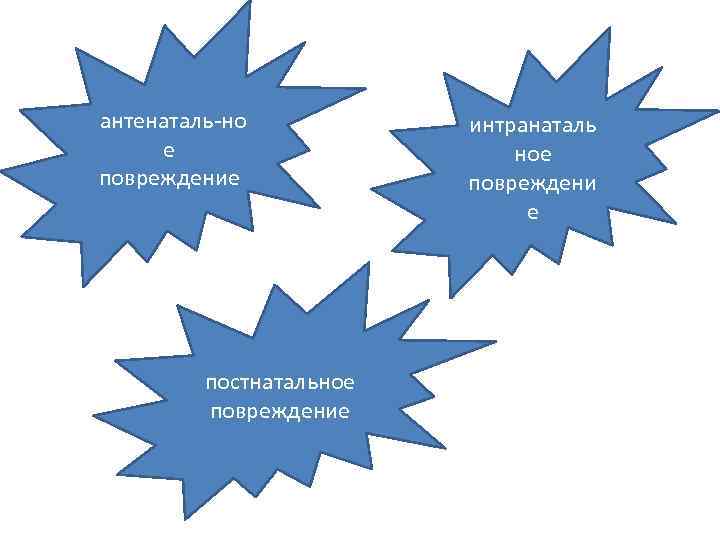  антенаталь но е повреждение постнатальное повреждение интранаталь ное повреждени е 