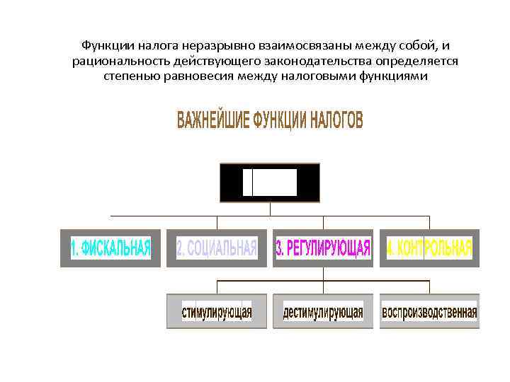 Функции налога неразрывно взаимосвязаны между собой, и рациональность действующего законодательства определяется степенью равновесия между