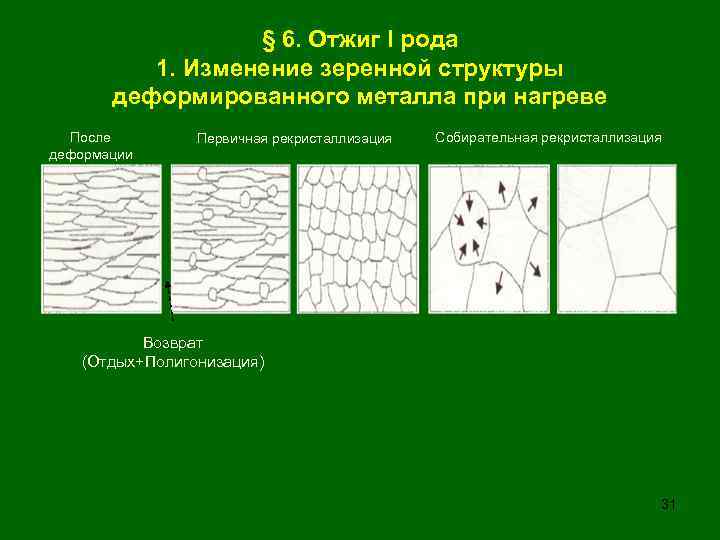§ 6. Отжиг I рода 1. Изменение зеренной структуры деформированного металла при нагреве После