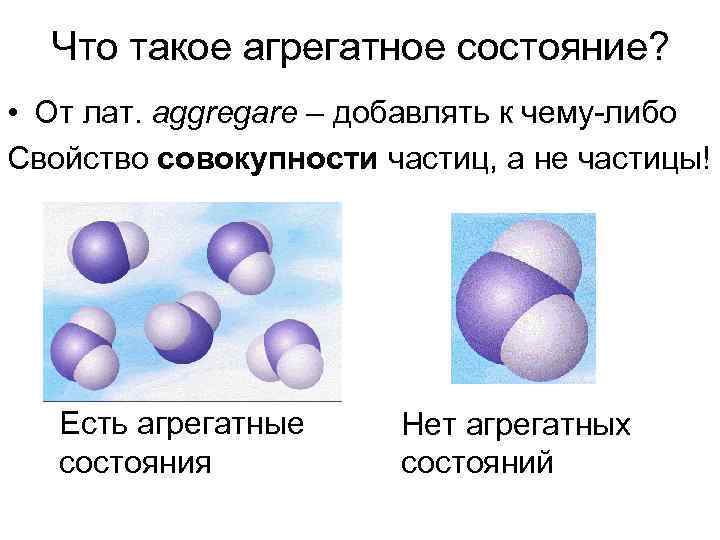 Что такое агрегатное состояние? • От лат. aggregare – добавлять к чему-либо Свойство совокупности