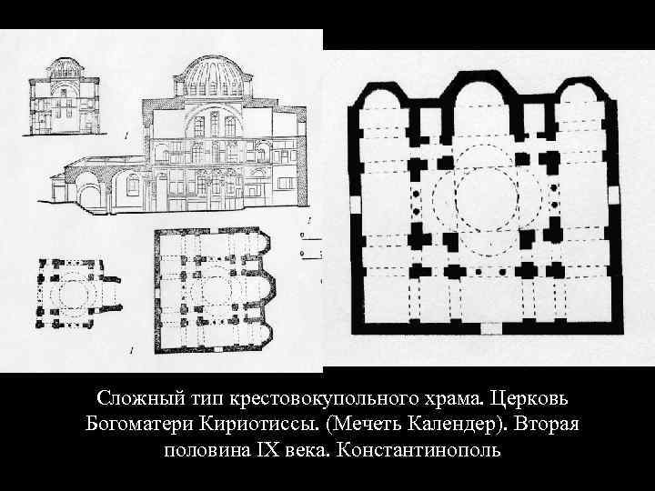Сложный тип крестовокупольного храма. Церковь Богоматери Кириотиссы. (Мечеть Календер). Вторая половина IX века. Константинополь