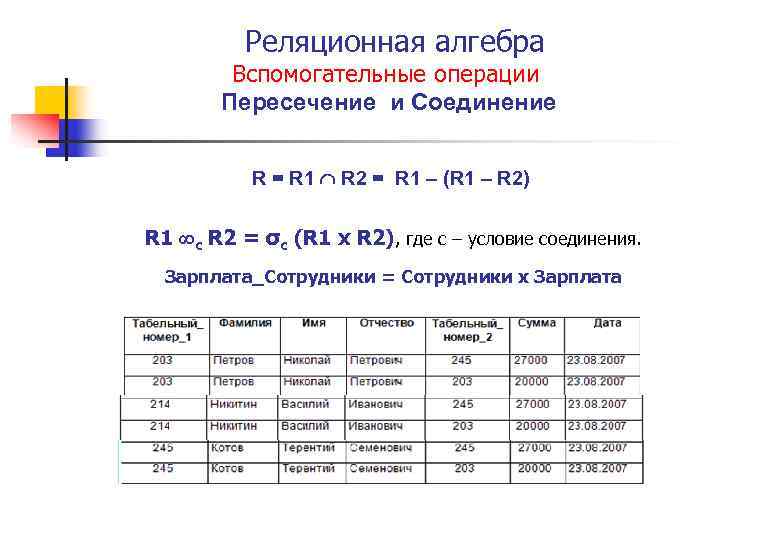 Соединение отношений. Реляционная Алгебра в базах данных операции. Операции реляционной алгебры в БД. Операция соединения в реляционной алгебре. Операции реляционной алгебры соединение и объединение.