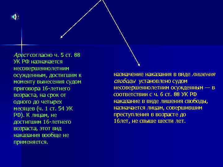 Арест согласно ч. 5 ст. 88 УК РФ назначается несовершеннолетним осужденным, достигшим к моменту