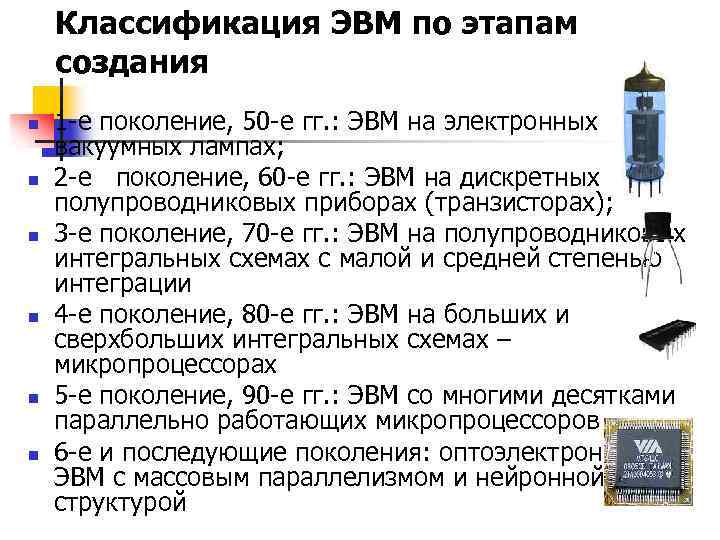 Что не взято за основу построения эвм транзисторы лампы полупроводники интегральные схемы