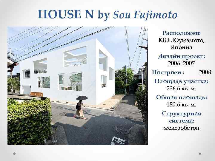 HOUSE N by Sou Fujimoto Расположен: КЮ. . Юумамото, Япония Дизайн проект: 2006– 2007