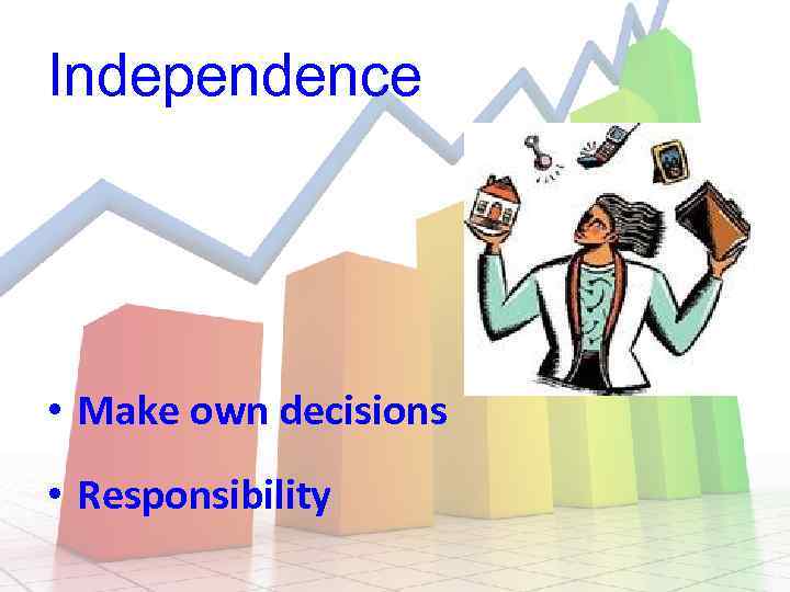 Independence • Make own decisions • Responsibility 