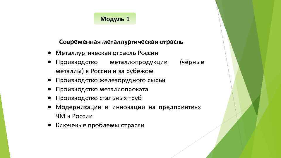 Модуль 1 Современная металлургическая отрасль Металлургическая отрасль России Производство металлопродукции (чёрные металлы) в России