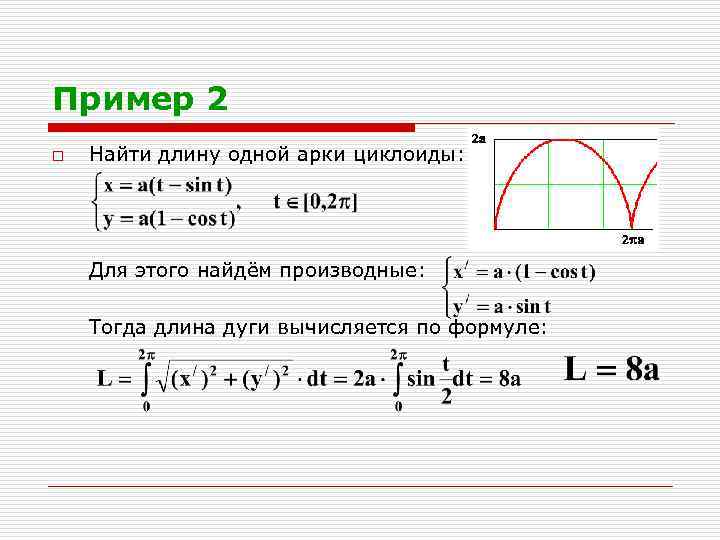 Длина дуги формула