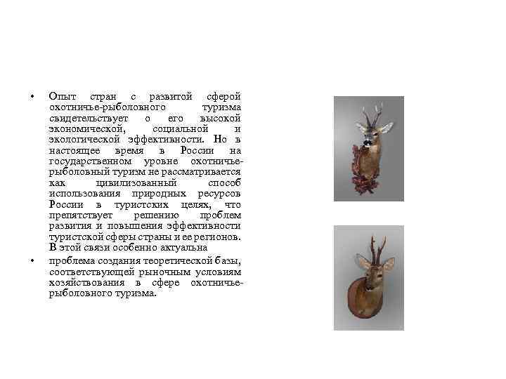  • • Опыт стран с развитой сферой охотничье-рыболовного туризма свидетельствует о его высокой