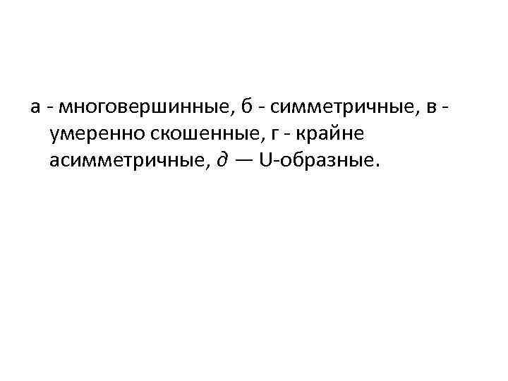а - многовершинные, б - симметричные, в - умеренно скошенные, г - крайне асимметричные,