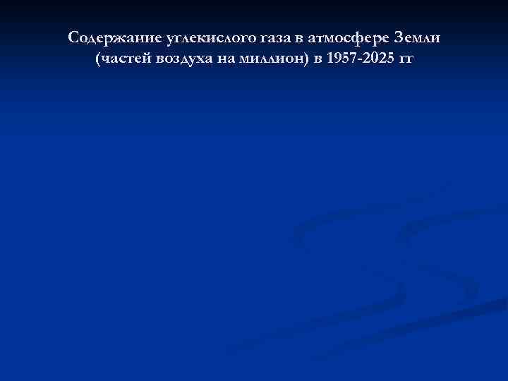 Содержание углекислого газа в атмосфере Земли (частей воздуха на миллион) в 1957 -2025 гг
