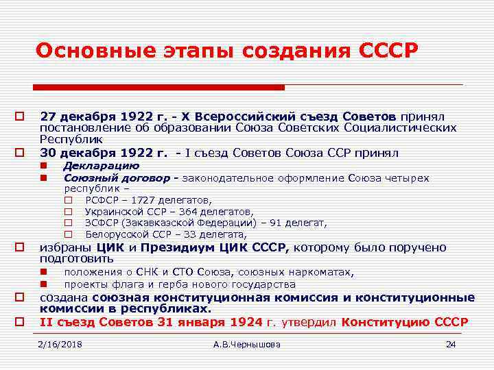 Основные этапы создания СССР o o 27 декабря 1922 г. - Х Всероссийский съезд