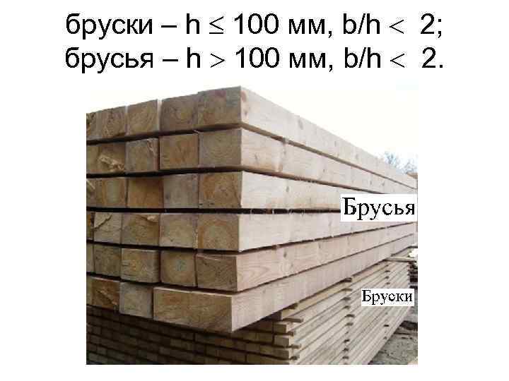 бруски – h 100 мм, b/h 2; брусья – h 100 мм, b/h 2.