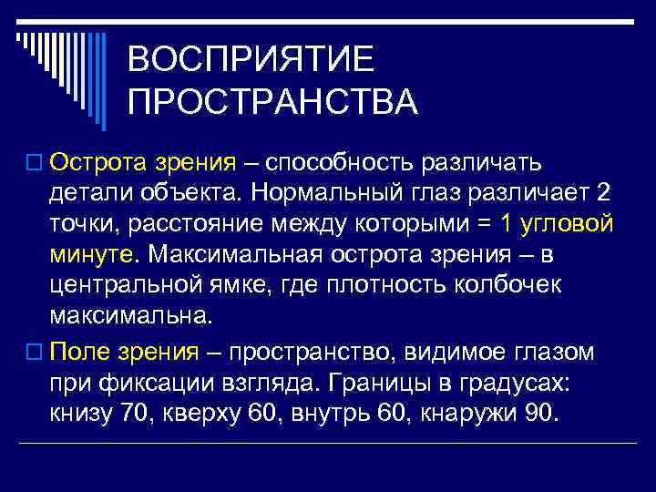 Точка зрения восприятия. Восприятие пространства острота зрения. Острота восприятий пространства – это. Восприятие пространства физиология. Восприятие пространства физиология зрения.