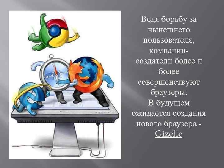 Ведя борьбу за нынешнего пользователя, компаниисоздатели более совершенствуют браузеры. В будущем ожидается создания нового