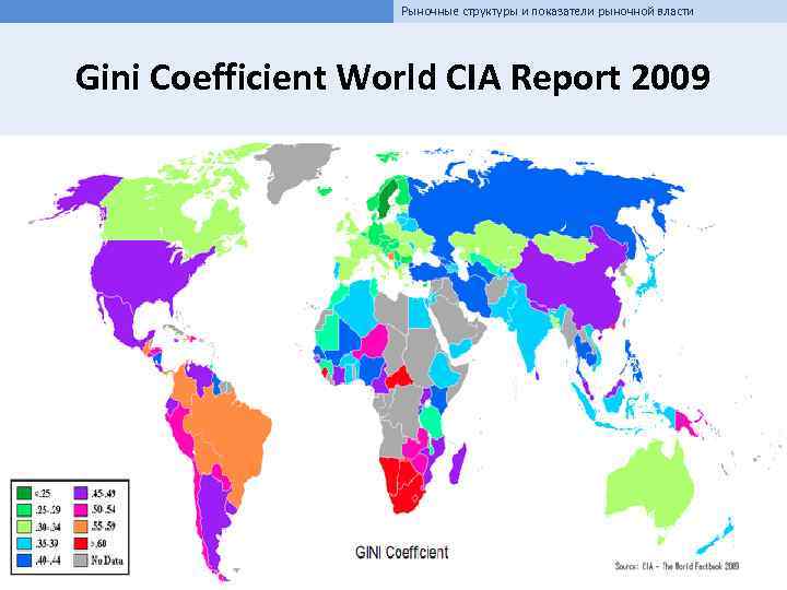 Рыночные структуры и показатели рыночной власти Gini Coefficient World CIA Report 2009 Коэффициент Джини