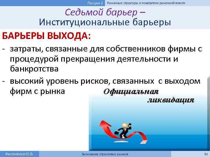 Лекция 2 Рыночные структуры и показатели рыночной власти Седьмой барьер – Институциональные барьеры БАРЬЕРЫ