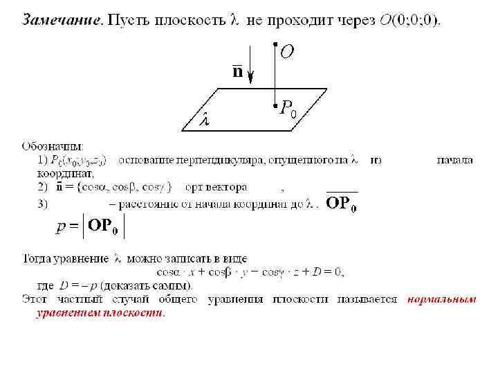 Найти плоскость проходящую через точку и прямую. Уравнение плоскости проходящей через начало координат. Уравнение плоскости через основание перпендикуляра. Уравнение плоскости не проходящей через начало координат. Частные случаи общего уравнения плоскости.