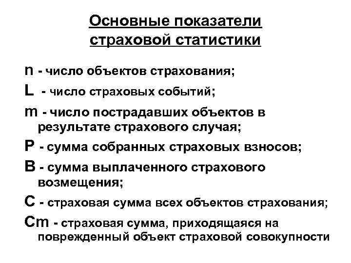 Страховые показатели