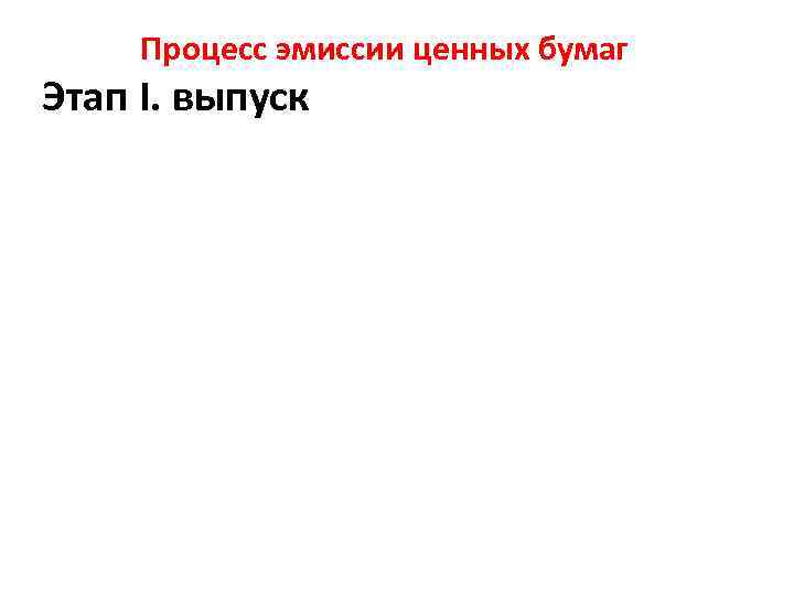 Процесс эмиссии ценных бумаг Этап I. выпуск 