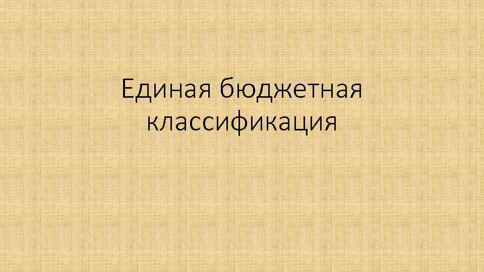 Единая бюджетная классификация 