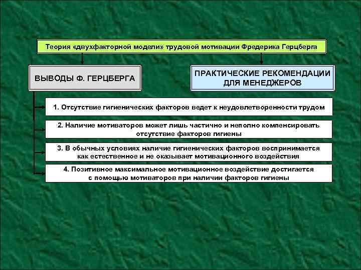 Теория «двухфакторной модели» трудовой мотивации Фредерика Герцберга ВЫВОДЫ Ф. ГЕРЦБЕРГА ПРАКТИЧЕСКИЕ РЕКОМЕНДАЦИИ ДЛЯ МЕНЕДЖЕРОВ