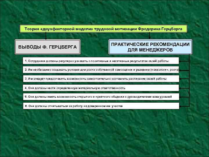 Теория «двухфакторной модели» трудовой мотивации Фредерика Герцберга ВЫВОДЫ Ф. ГЕРЦБЕРГА ПРАКТИЧЕСКИЕ РЕКОМЕНДАЦИИ ДЛЯ МЕНЕДЖЕРОВ