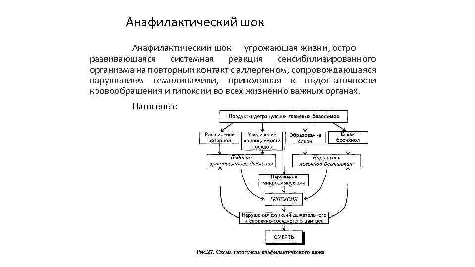  Анафилактический шок — угрожающая жизни, остро развивающаяся системная реакция сенсибилизированного организма на повторный