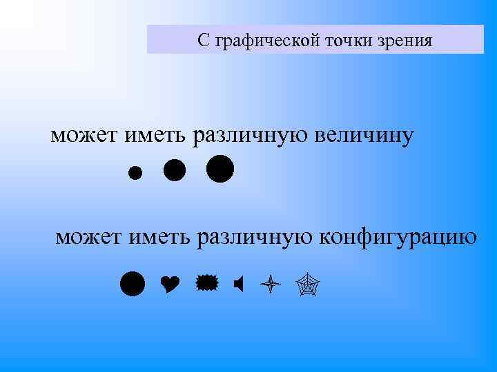 С графической точки зрения может иметь различную величину может иметь различную конфигурацию 