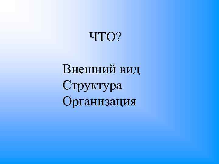 ЧТО? Внешний вид Структура Организация 