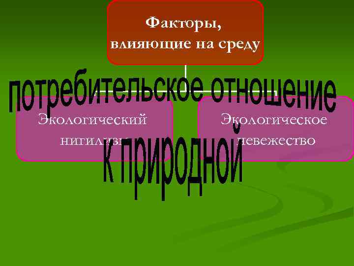 Факторы, влияющие на среду Экологический нигилизм Экологическое невежество 