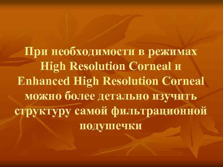 При необходимости в режимах High Resolution Corneal и Enhanced High Resolution Corneal можно более