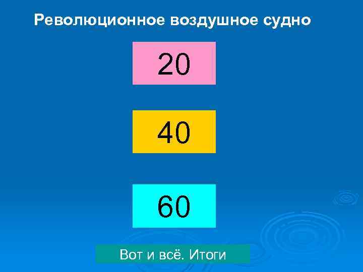 Революционное воздушное судно 20 40 60 Вот и всё. Итоги 