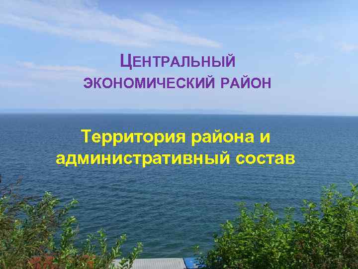 ЦЕНТРАЛЬНЫЙ ЭКОНОМИЧЕСКИЙ РАЙОН Территория района и административный состав 