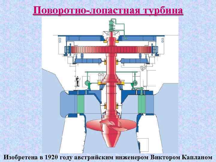 Поворотно-лопастная турбина Изобретена в 1920 году австрийским инженером Виктором Капланом 