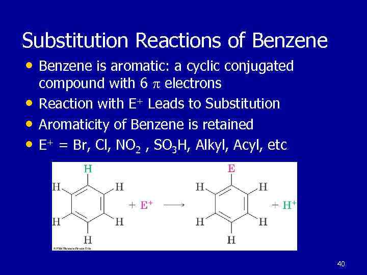 Substitution Reactions of Benzene • Benzene is aromatic: a cyclic conjugated • • •