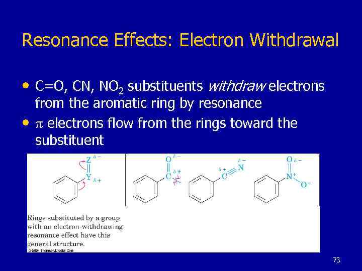 Resonance Effects: Electron Withdrawal • C=O, CN, NO 2 substituents withdraw electrons • from