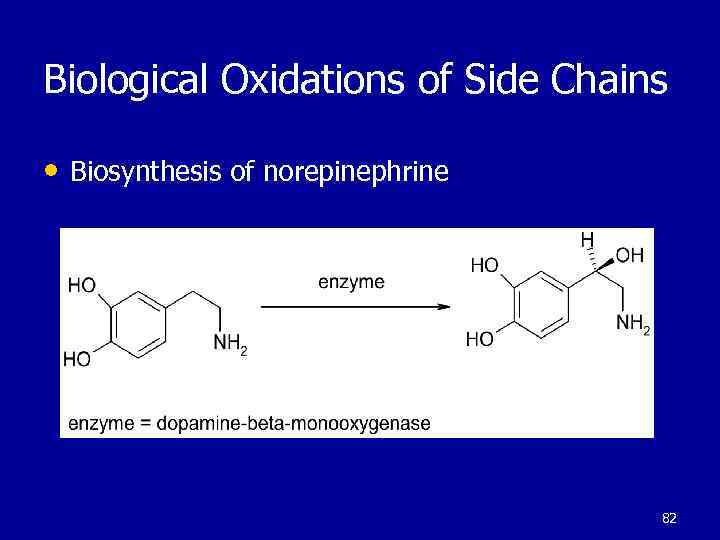 Biological Oxidations of Side Chains • Biosynthesis of norepinephrine 82 