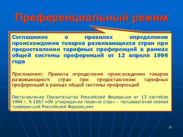 Преференциальный режим Соглашение о правилах определения происхождения товаров развивающихся стран при предоставлении тарифных преференций