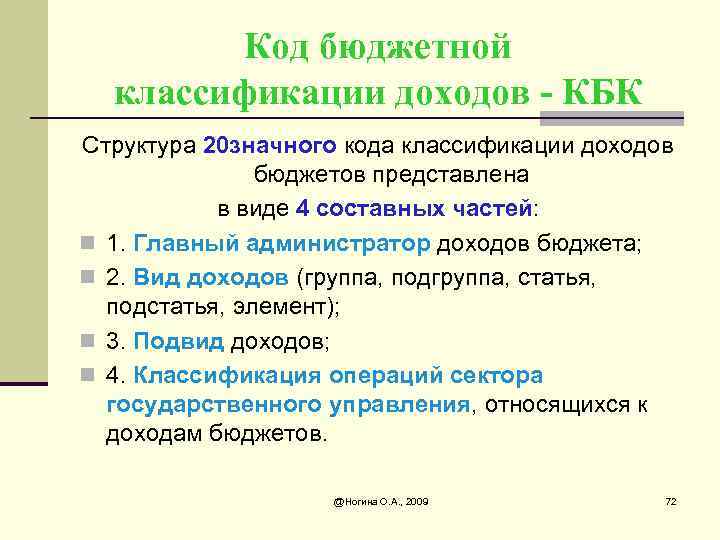 Код бюджетной классификации доходов - КБК Структура 20 значного кода классификации доходов бюджетов представлена