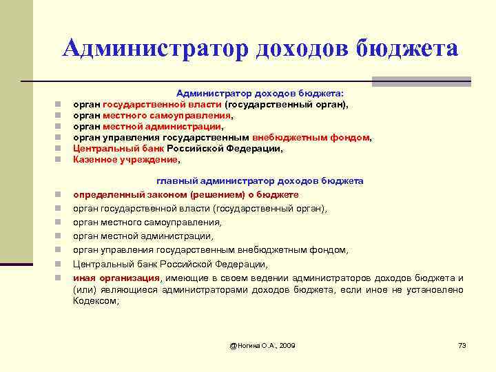 Администратор доходов бюджета n n n n Администратор доходов бюджета: орган государственной власти (государственный