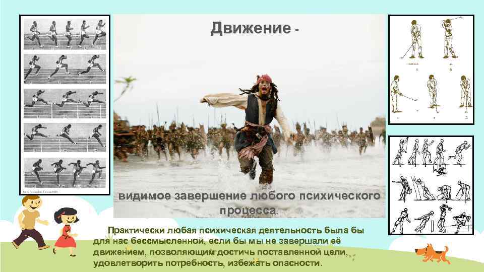 Движение - видимое завершение любого психического процесса Практически любая психическая деятельность была бы для