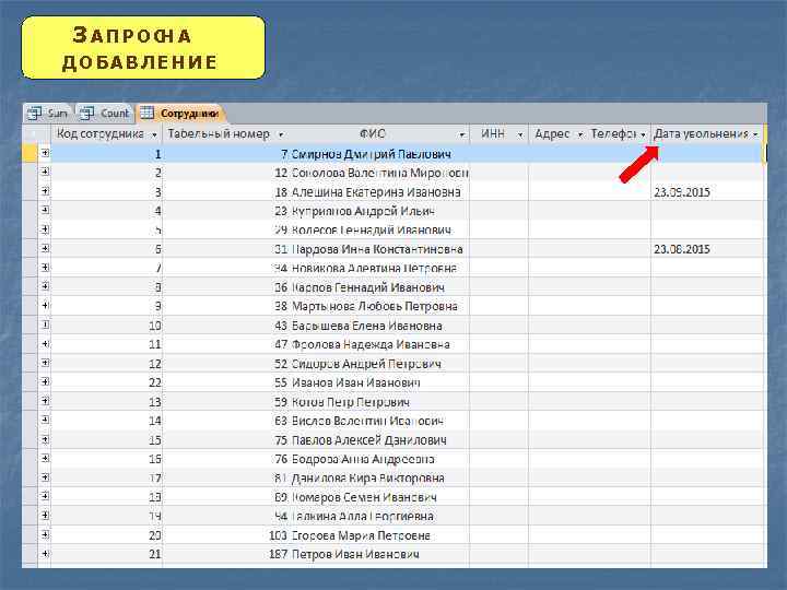 ЗАПРОС А Н ДОБАВЛЕНИЕ 