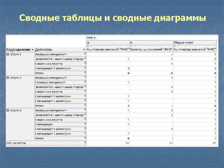 Сводные таблицы и сводные диаграммы 