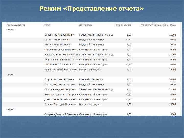 Режим «Представление отчета» 