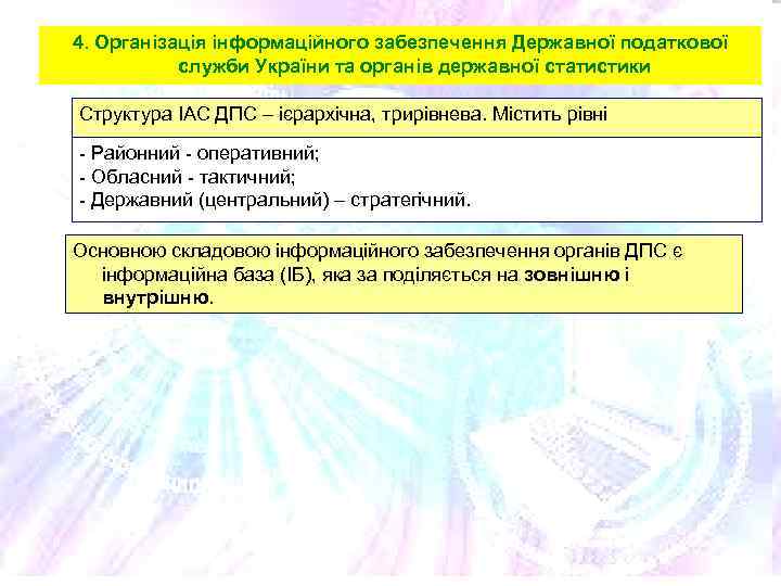 4. Організація інформаційного забезпечення Державної податкової служби України та органів державної статистики Структура ІАС