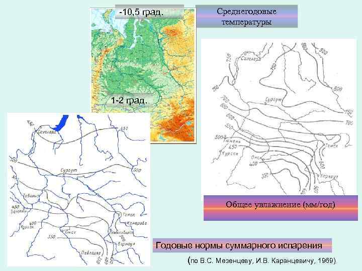 -10, 5 град. Среднегодовые температуры 1 -2 град. Общее увлажнение (мм/год) Годовые нормы суммарного