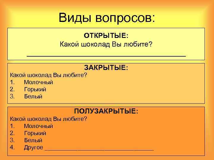 Закрыть какой вид. Вопросы полузакрытого типа. Полузакрытый вопрос пример. Полузакрытый вопрос в анкете пример. Открытые закрытые и полузакрытые вопросы.