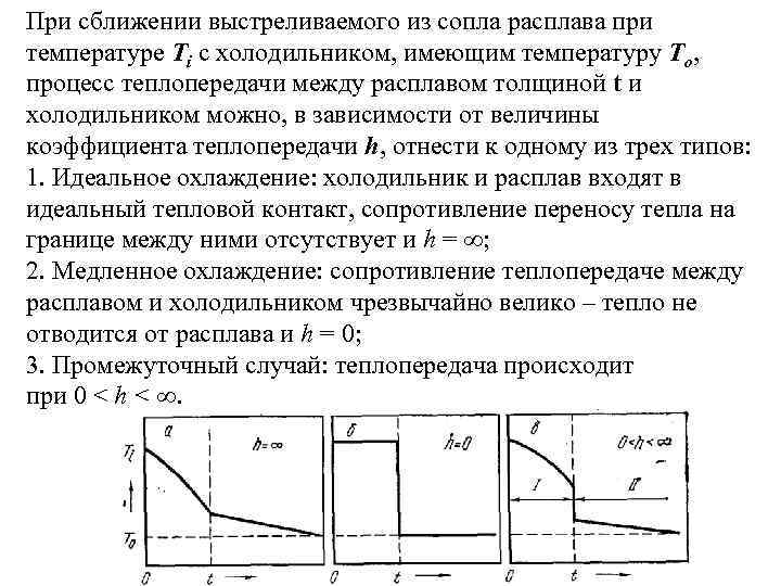 При сближении выстреливаемого из сопла расплава при температуре Ti с холодильником, имеющим температуру То,