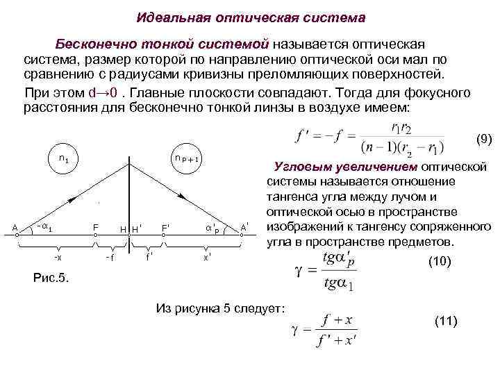 Идеальная оптическая система Бесконечно тонкой системой называется оптическая система, размер которой по направлению оптической